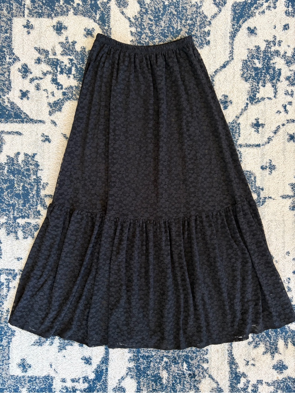 Aerie Tiered Lace Black Maxi Skirt SMALL